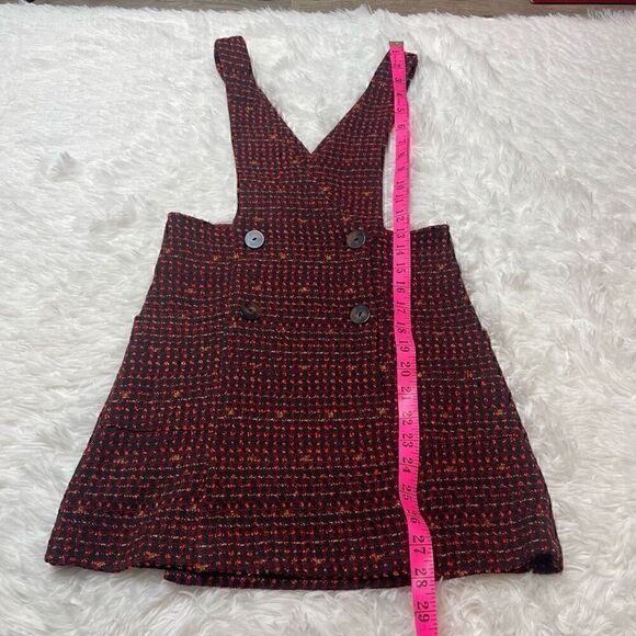 Zara Kids Red Tweed Overall Dress Skirt Size 10 Button Front Short Mini - Picture 7 of 8
